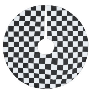 Jupon De Sapin En Polyester Brossé Checkered noir et blanc - jupe d'arbre de Noël