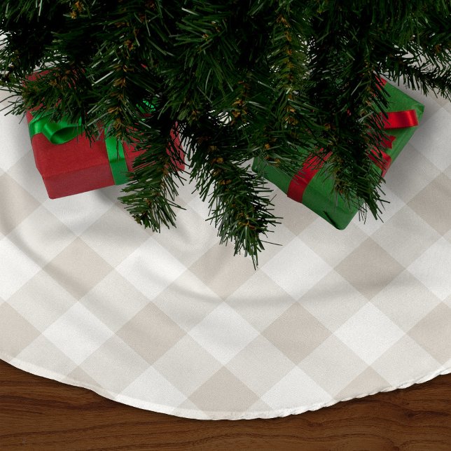 Jupon De Sapin En Polyester Brossé Chèque de buffle beige | Farmhouse Holiday (Créateur téléchargé)