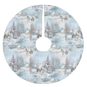 Jupon De Sapin En Polyester Brossé Cheval hiver motif paysage de forêt enneigée