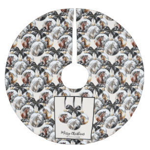 Jupon De Sapin En Polyester Brossé Chevaux noir et or Citation de Noël