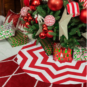 Jupon De Sapin En Polyester Brossé Chevron rouge et blanc festif