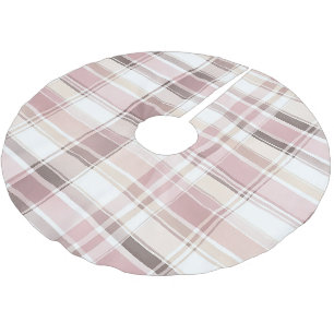 Jupon De Sapin En Polyester Brossé Chic Blush Pink Crème Blanche Plaid Noël