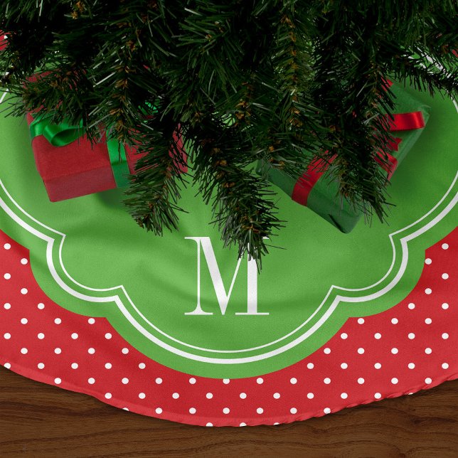 Jupon De Sapin En Polyester Brossé Chic Dots Family Monogram Tree Jupe (Créateur téléchargé)