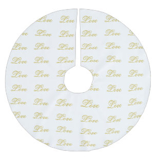 Jupon De Sapin En Polyester Brossé Chic Gold Script White Love Mariage Calligraphie