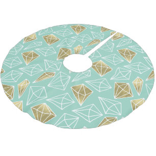 Jupon De Sapin En Polyester Brossé Chic Mint Gold Diamants Noël