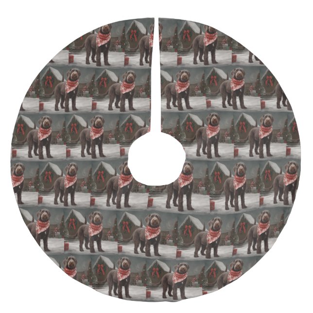 Jupon De Sapin En Polyester Brossé Chien à pointes à poils durs à Noël de neige (Devant)