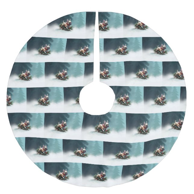 Jupon De Sapin En Polyester Brossé Chien de Noël neige hiver (Devant)