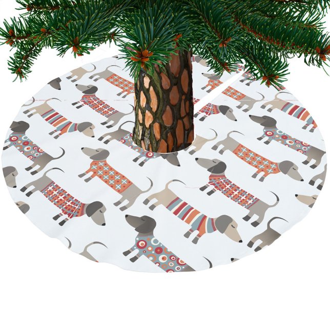 Jupon De Sapin En Polyester Brossé Chien de saucisse Dachshund (Dachshund Wiener Sausage Dog fun festive Christmas tree skirt)