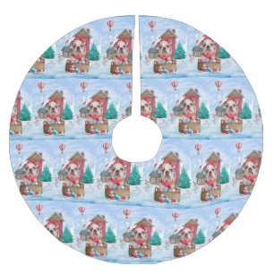 Jupon De Sapin En Polyester Brossé Chien de taureau anglais dans la neige Maison de C