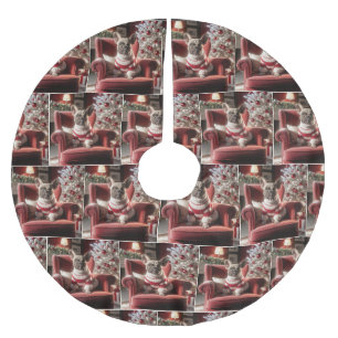 Jupon De Sapin En Polyester Brossé Chien de taureau français de Noël sur une chaise r