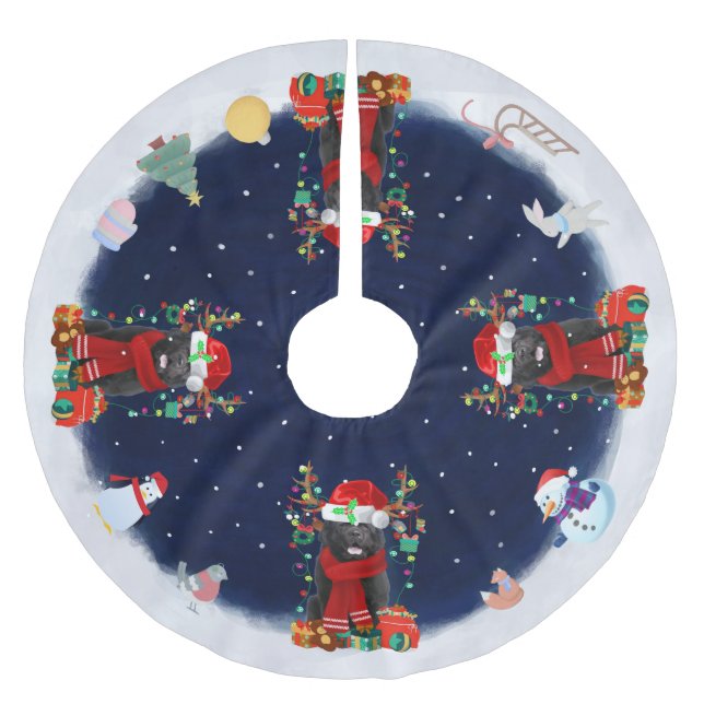 Jupon De Sapin En Polyester Brossé Chien de Terre-Neuve Laisser neiger (Devant)