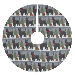 Jupon De Sapin En Polyester Brossé Chien de Terrier écossais en Noël de neige