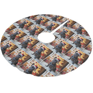 Jupon De Sapin En Polyester Brossé Chien-taureau français de Noël sur tapis fourrure