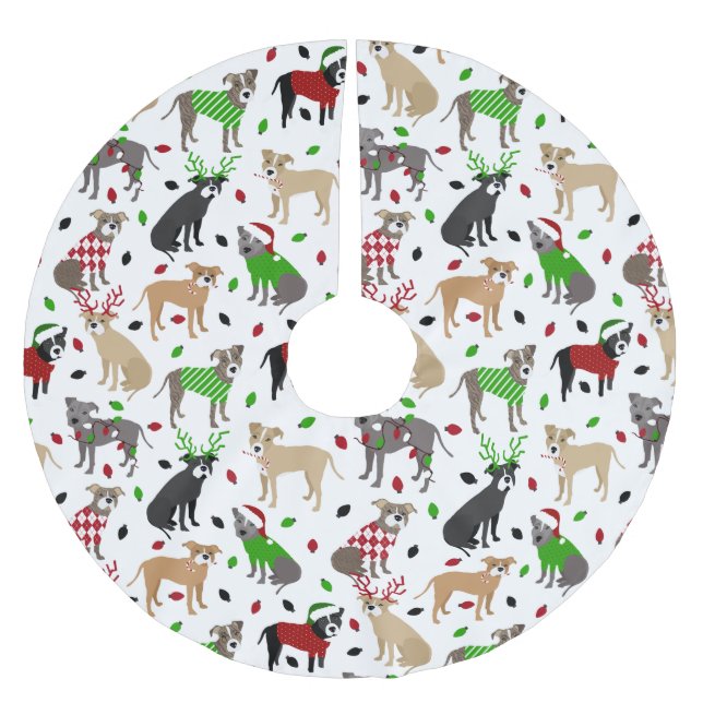 Jupon De Sapin En Polyester Brossé Chiens Pitbull de Noël (Devant)