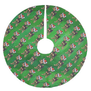 Jupon De Sapin En Polyester Brossé Chihuahua à Santa Hat Motif sur Vert