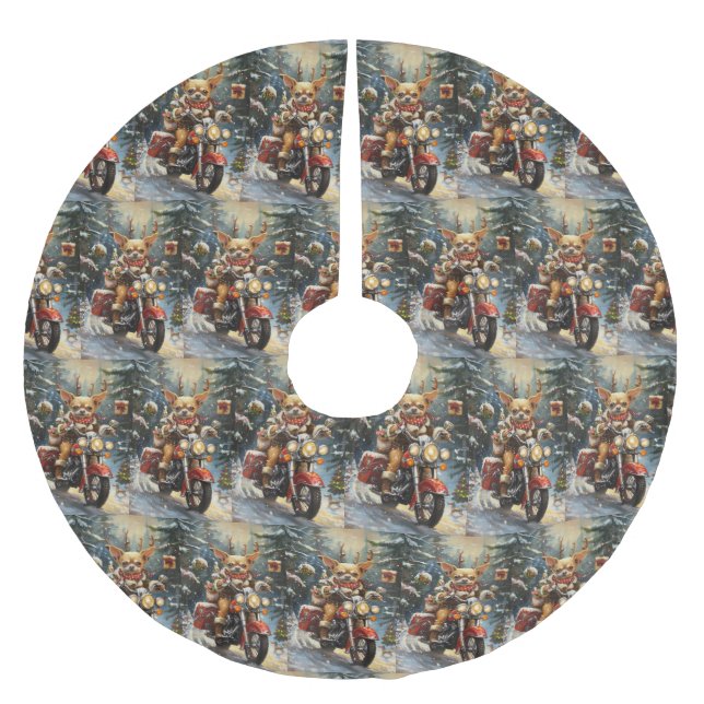 Jupon De Sapin En Polyester Brossé Chihuahua Chien équitation moto Noël (Devant)