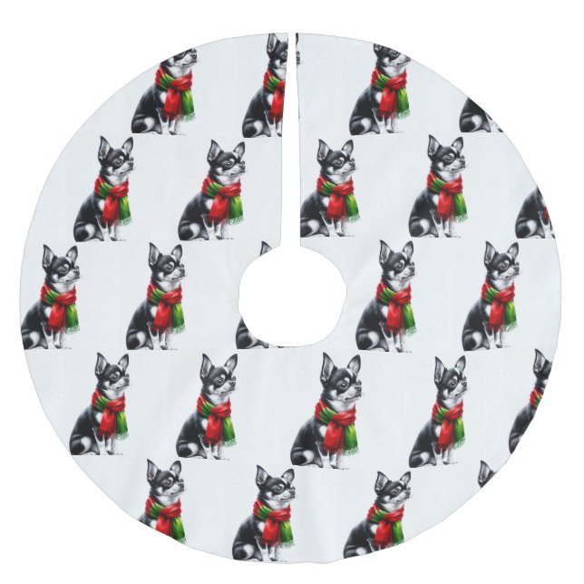 Jupon De Sapin En Polyester Brossé Chihuahua portant une écharpe d'hiver (Devant)