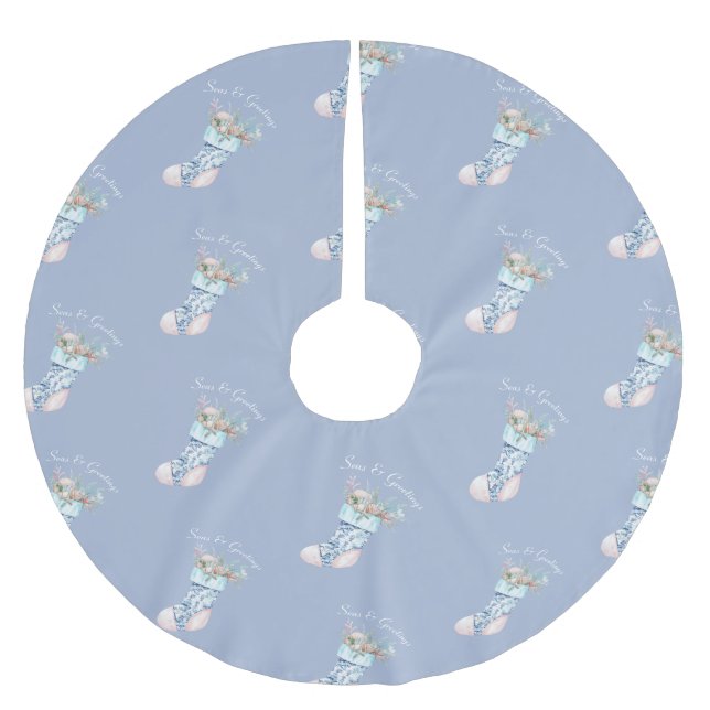 Jupon De Sapin En Polyester Brossé Chinoiserie Coastal Grandma Stocking Tree Jupe (Devant)
