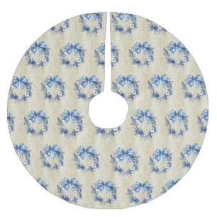 Jupon De Sapin En Polyester Brossé Chinoiserie Vintage Couronne Bleue Damassé Antique