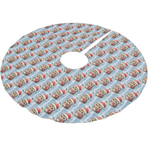 Jupon De Sapin En Polyester Brossé Chouette de Noël à l'aquarelle dans des flocons de