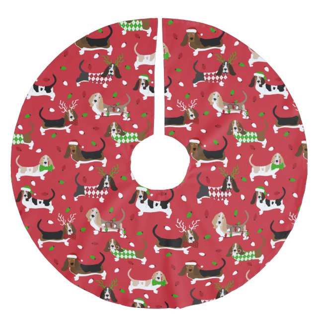 Jupon De Sapin En Polyester Brossé Christmas Basset Hound (Devant)