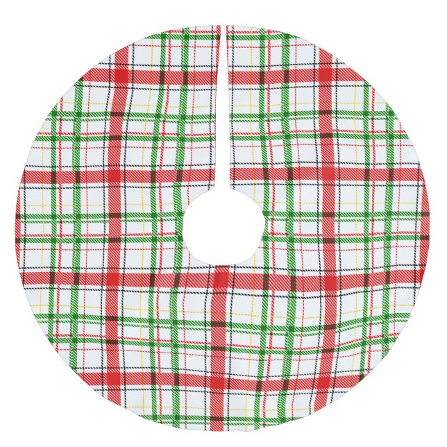 Jupon De Sapin En Polyester Brossé Christmas Flannel Plaid Tartan Design - White  (Devant)