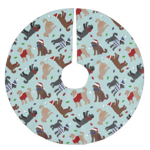 Jupon De Sapin En Polyester Brossé Christmas Labradoodle bleu