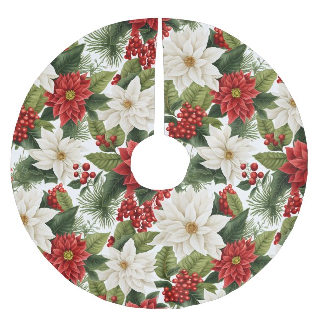 Jupon De Sapin En Polyester Brossé Christmas Poinsettia – Holiday Floral Design (Devant)