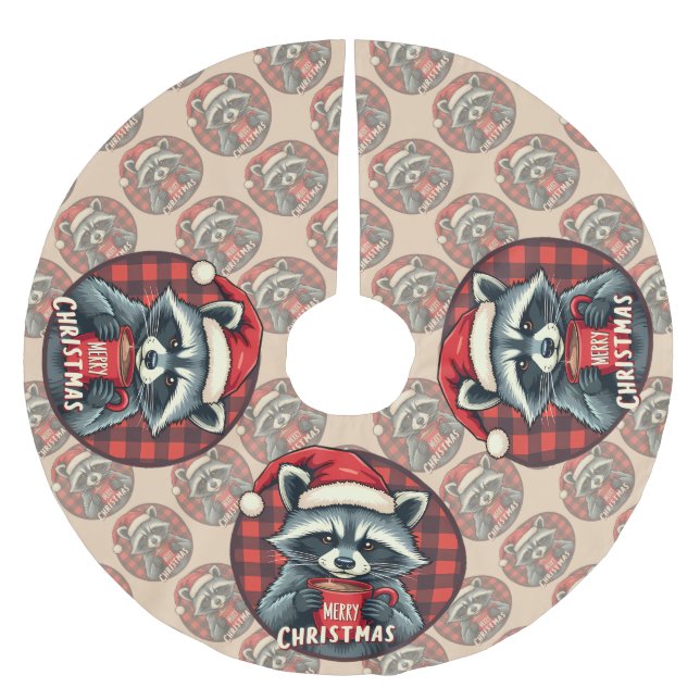 Jupon De Sapin En Polyester Brossé Christmas Raccoon Cocoa Cheer (Devant)