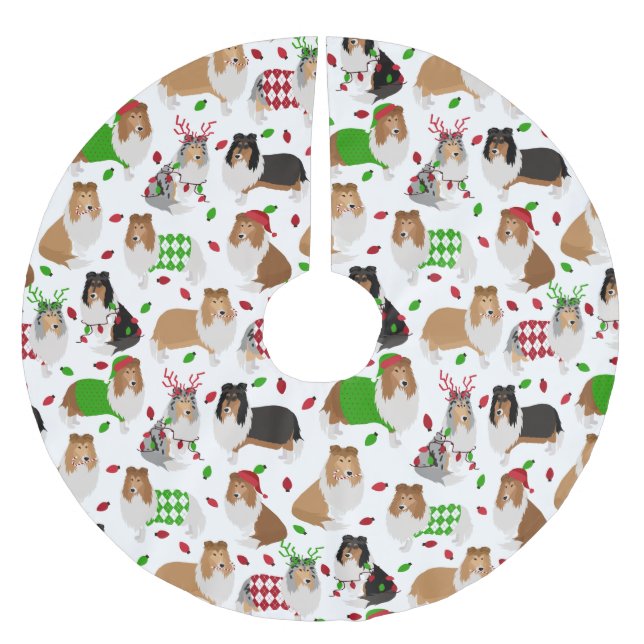 Jupon De Sapin En Polyester Brossé Christmas Rough Collie (Devant)