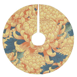 Jupon De Sapin En Polyester Brossé Chrysanthèmes japonais : motif floral jaune.