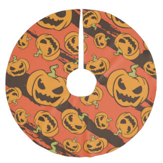Jupon De Sapin En Polyester Brossé Citrouille Halloween : Éffrayant Motif sans coutur