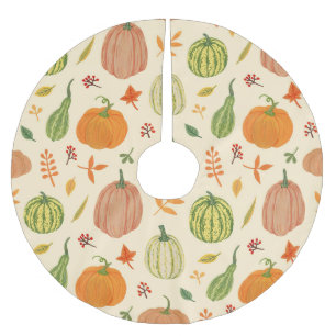 Jupon De Sapin En Polyester Brossé Citrouille vert et orange, motif sans soudure.