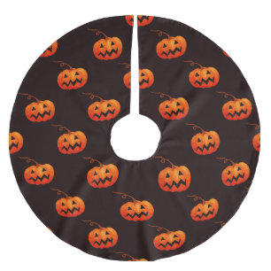 Jupon De Sapin En Polyester Brossé Citrouilles d'Halloween, Citrouilles Orange Farce