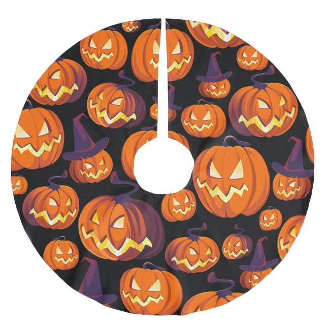 Jupon De Sapin En Polyester Brossé Citrouilles d'Halloween : Motif Éffrayant sans cou (Devant)