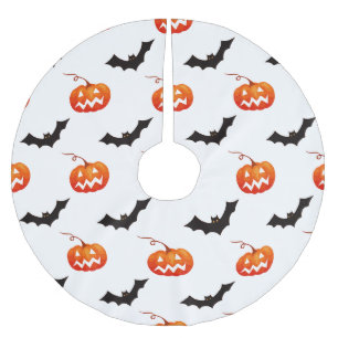 Jupon De Sapin En Polyester Brossé Citrouilles et chauves-souris d'Halloween, Trou ou