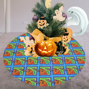 Jupon De Sapin En Polyester Brossé Citrouilles et chauves-souris en Motif, Nom, Hallo