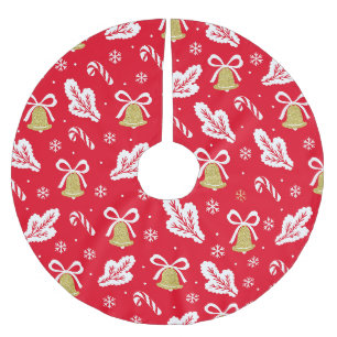 Jupon De Sapin En Polyester Brossé Cloches de Noël d'or, Sucres de canne Snowflakes