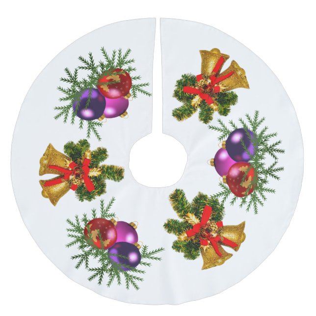 Jupon De Sapin En Polyester Brossé Cloches de Noël et Baubles (Devant)