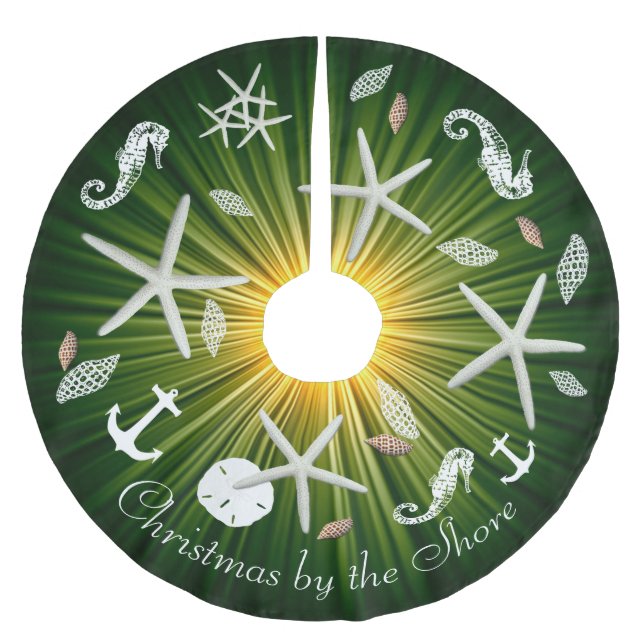 Jupon De Sapin En Polyester Brossé Coastère Noël Green Sea Life Tree Jupe (Devant)