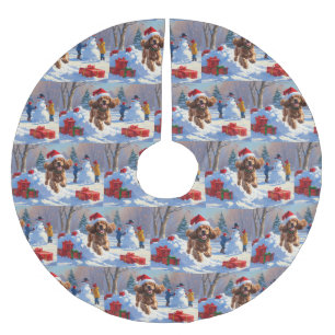 Jupon De Sapin En Polyester Brossé Cocker Spaniel coule dans la neige avec le Casquet