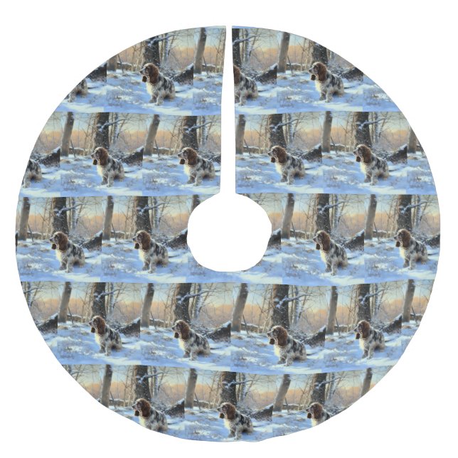 Jupon De Sapin En Polyester Brossé Cocker Spaniel Laisser Neige Noël (Devant)