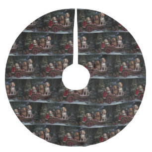 Jupon De Sapin En Polyester Brossé Cocker Spaniel Snowy Sleigh Décor de Noël