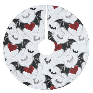 Jupon De Sapin En Polyester Brossé Coeur d'Halloween avec ailes de chauve-souris noir