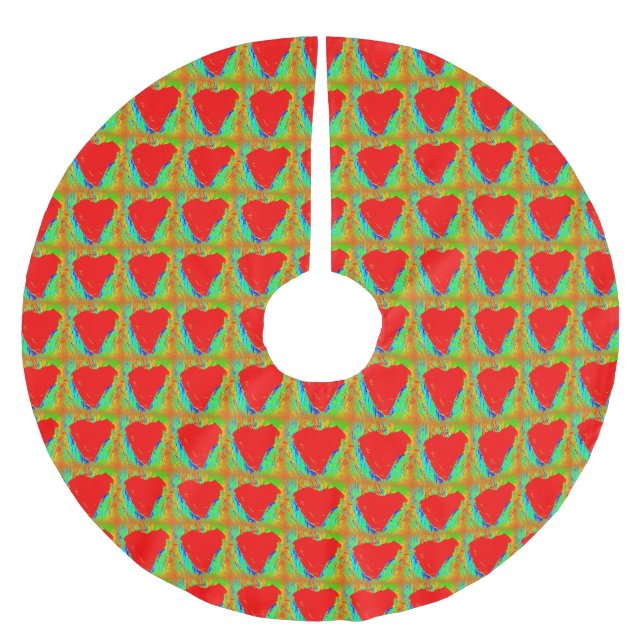 Jupon De Sapin En Polyester Brossé coeur rouge sur jupe d'arbre vert (Devant)