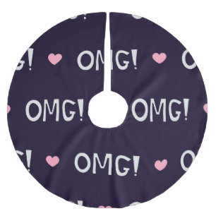 Jupon De Sapin En Polyester Brossé Coeurs, texte OMG, motif mignon