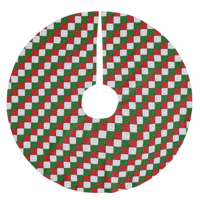Jupon De Sapin En Polyester Brossé Coins plissés-Rouge-Blanc-Vert-ARBRE (Devant)
