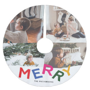 Jupon De Sapin En Polyester Brossé Collage photo Joyful Lettering Holiday