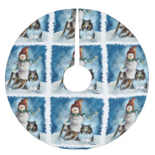 Jupon De Sapin En Polyester Brossé Colley de Rogh avec Noël de bonhomme de neige