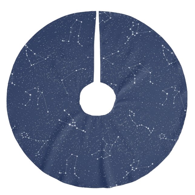 Jupon De Sapin En Polyester Brossé Constellations Zodiac avec ciel étoilé bleu foncé (Devant)